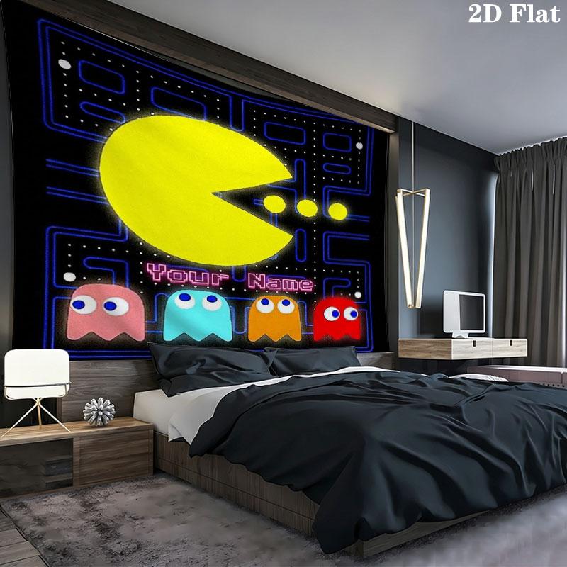 Pac-Man Custom Name Wall Tapestry Aesthetic Wall Hanging Printed Fabric Blanket Decorative Tapestries for Bedroom Living Room Home Decor