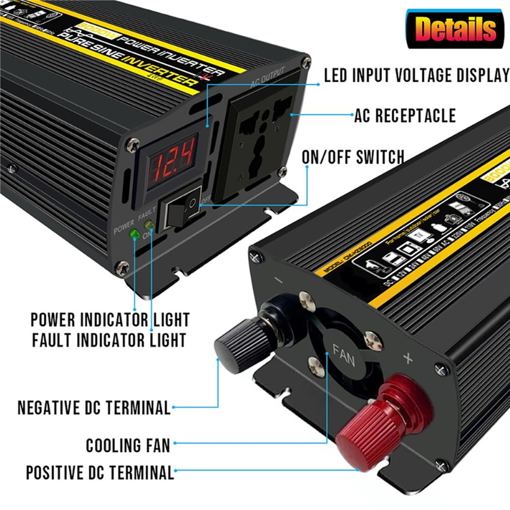 Pure Sine Wave Inverter DC 12V To AC 220V 50Hz 8000W 6000W 4000W 3000W Voltage Transformer Power Converter Solar Car Inverter