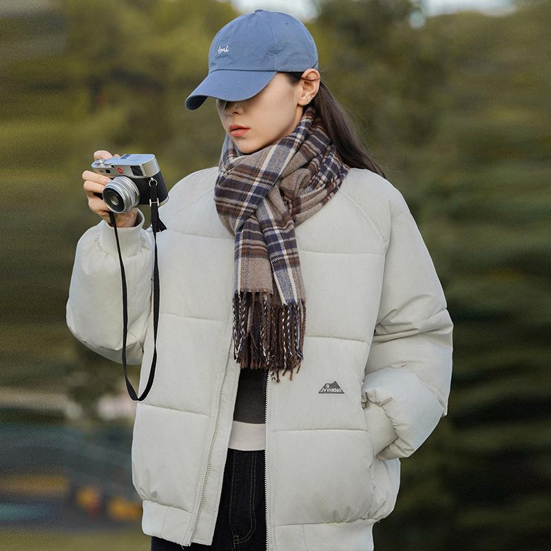 2025 Stehkragen Daunen Baumwolljacke Damen Winter einfarbig vielseitig neutraler Stil locker retro warm Paar Baumwolljacke dicke Jacke