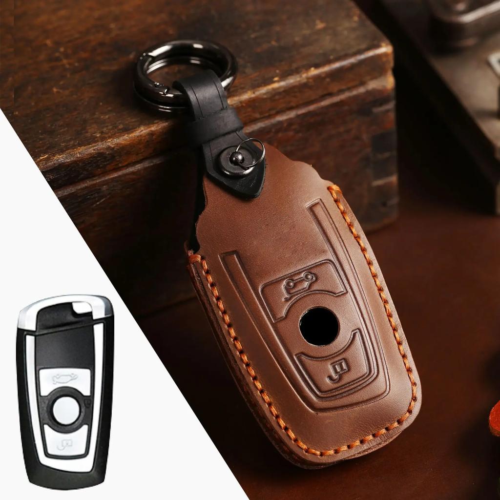 leather car key cover keychain holder case protector for BMW 520 F10 F30 F18 118i 320i 1 3 5 7 Series X3 F25 X4 M3 M5 Accessorie
