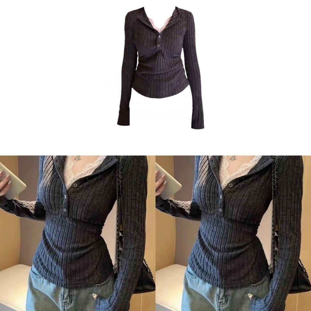 Zweiteiliger Strickpullover mit tiefem V-Ausschnitt für legere Bürokleidung