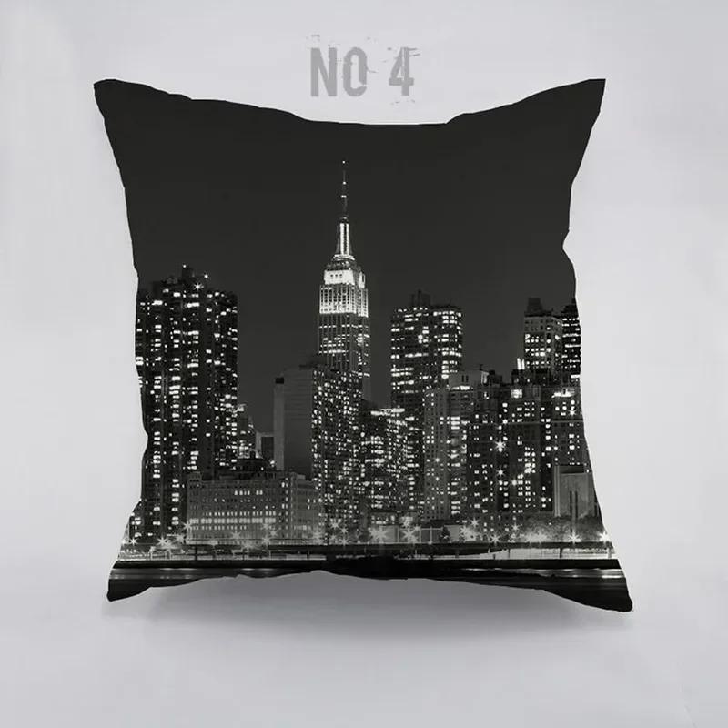 New York City View Dawn Pattern Cotton Cushion Cover For Home Car Couch Empire State Building Design Dark Night Pillw Case