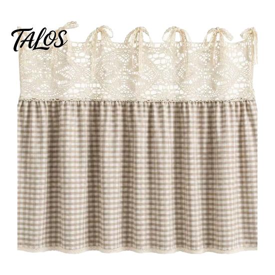 Dustproof Oven Handle Protector Farmhouse Stove Skirt, Plaid Crochet Lace Curtain, Rustic Kitchen Cabinet Decoration Skirt Curtain with Ties