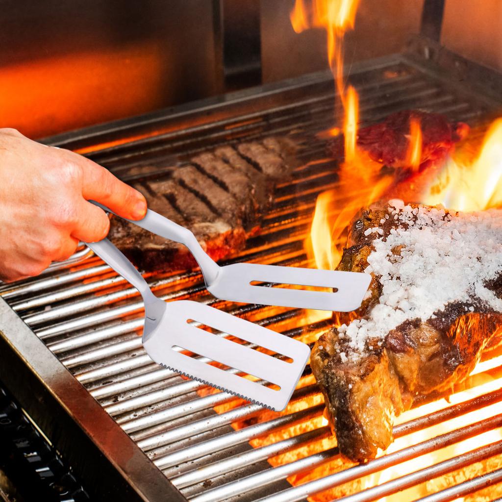 Stainless Steel Grill Clamp, -Scald Double-Sided Spatula Tongs Steak Clamps Grill Shovel Clip For Cooking BBQ Beefsteak Pizza Fish Bread Kitche