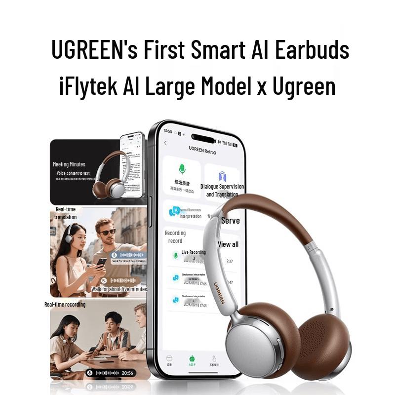 UGREEN Retro3 Retro Bluetooth ANC Spatial Audio Over-Ear Headphones