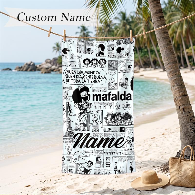 Mafalda Custom Name Printed Beach Towel Personalized Soft Towel For Swimming Beach Travel