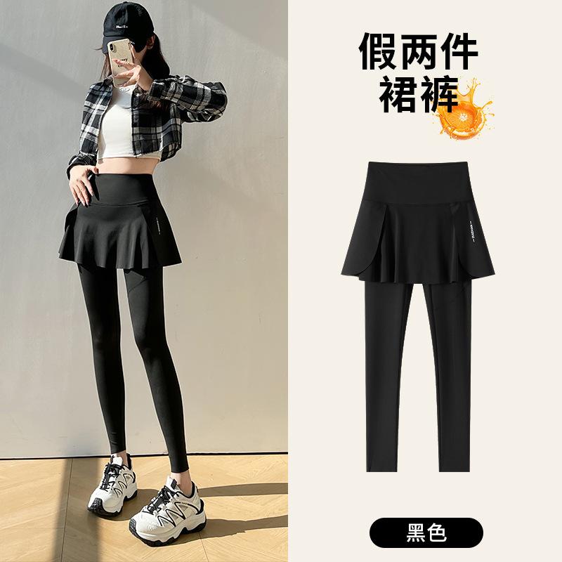 

H531 outer wear shark pants culottes integrated fake two-piece yoga slimming exercise high waist abdomen lift hip shaping slim fit M fits 40-47.5kg чёрный