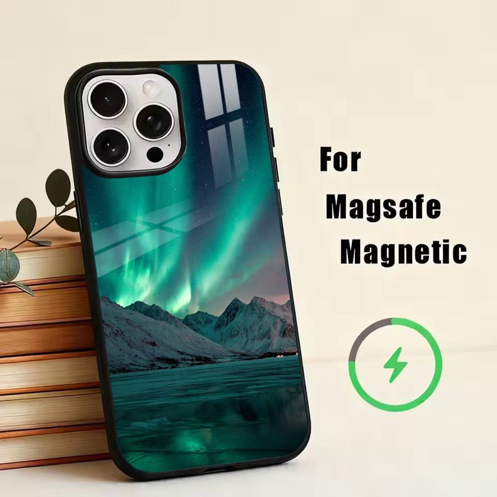 

Northern Lights Phone Case For iPhone17,16,15,14,13,12,11 Plus,Pro Magnetic For Magsafe Wireless Charging iPhone11PROMAX