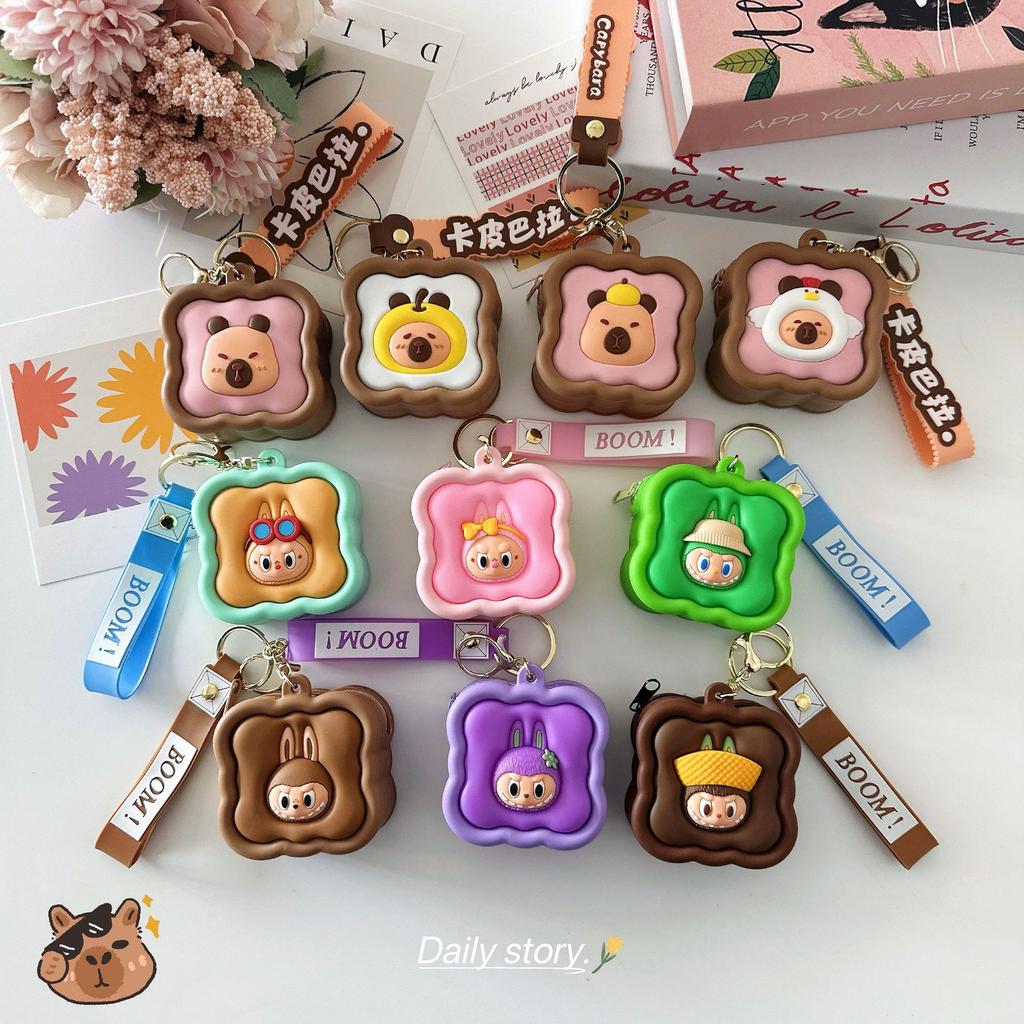 Cute Kapibara Silicone Coin Bag Cartoon Capybara Mini Key Bag Three-dimensional Square Bag Fun Backpack Pendant