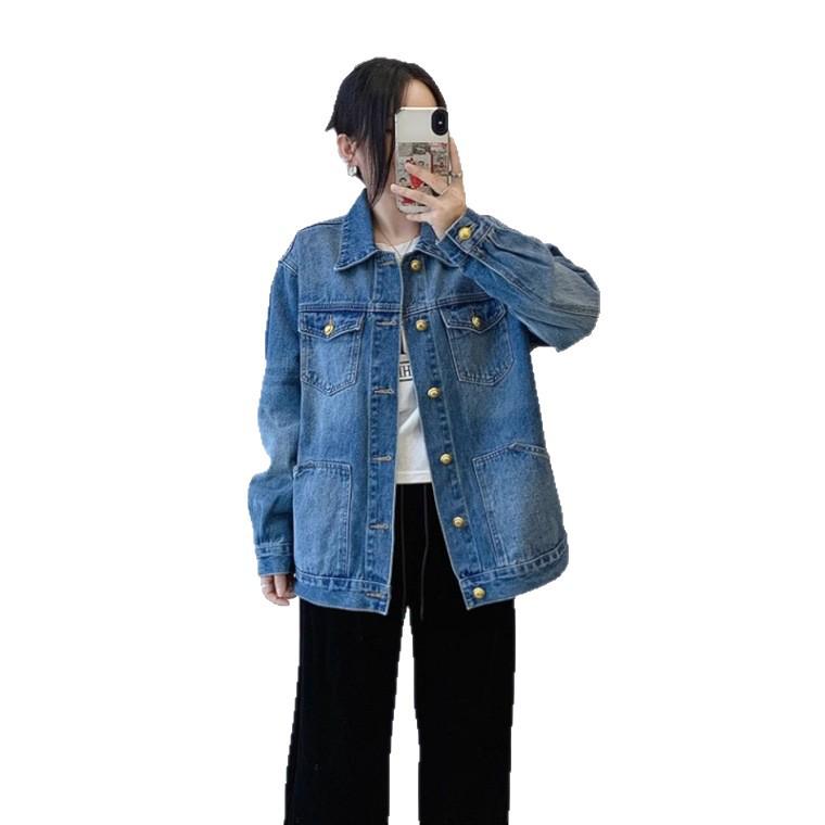 2025 Spring/Autumn Women's Retro Washed Denim Jacket: Hong Kong Style, Loose Fit, Trendy Casual Fashion