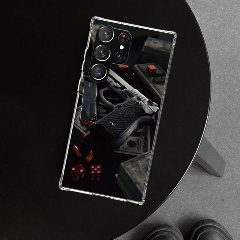 Gun Bullets AK47 Handgun Phone Case Cover for Samsung Galaxy S26 S25 Edge S24 S23 Ultra S22 Plus S21 FE S20 + Art Customized Fun
