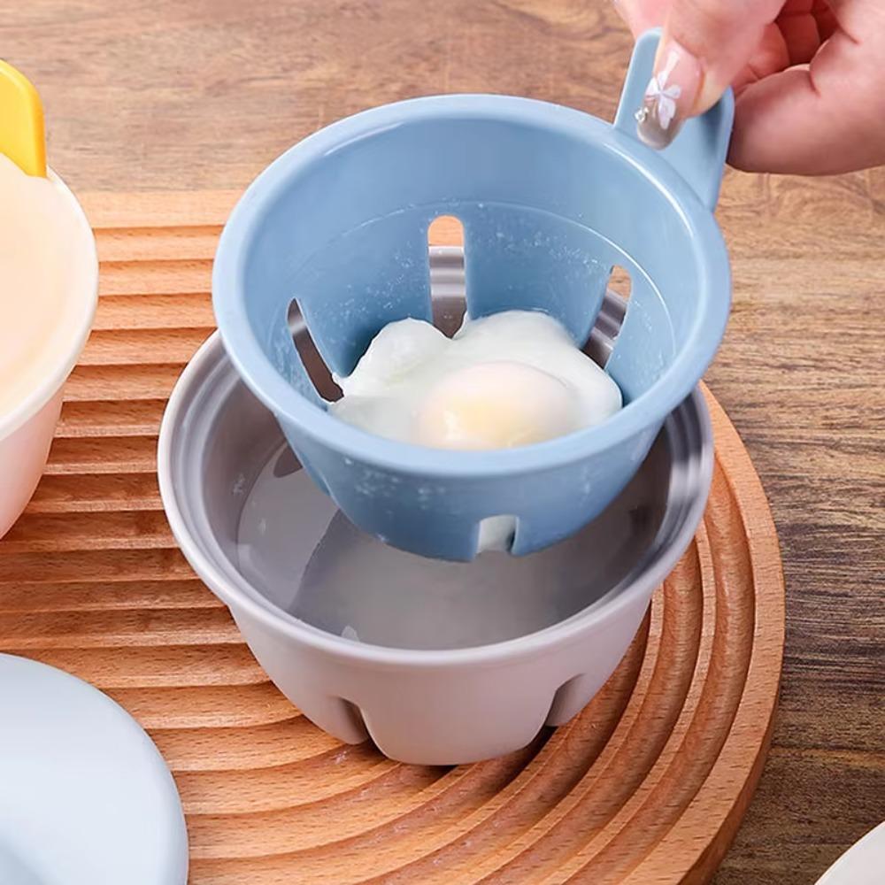 2 Piece 1/2 Cavity Egg Poacher with Filter Basket Egg Steamer Creative Egg Poaching Cup Breakfast