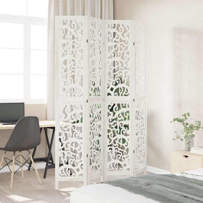 VidaXL Room Divider 4 Panels, Room Separator, Privacy Screen, Living Room Bedroom Screen, White Wood 358740