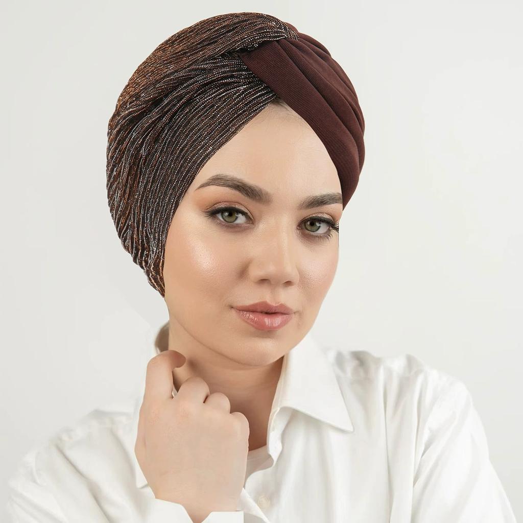 Ombre Gradient Forehead Cross Turban Cap for Women Lightweight Elastic Head Wrap with Inner Hijab Hat Casual Wear Chemo Patients