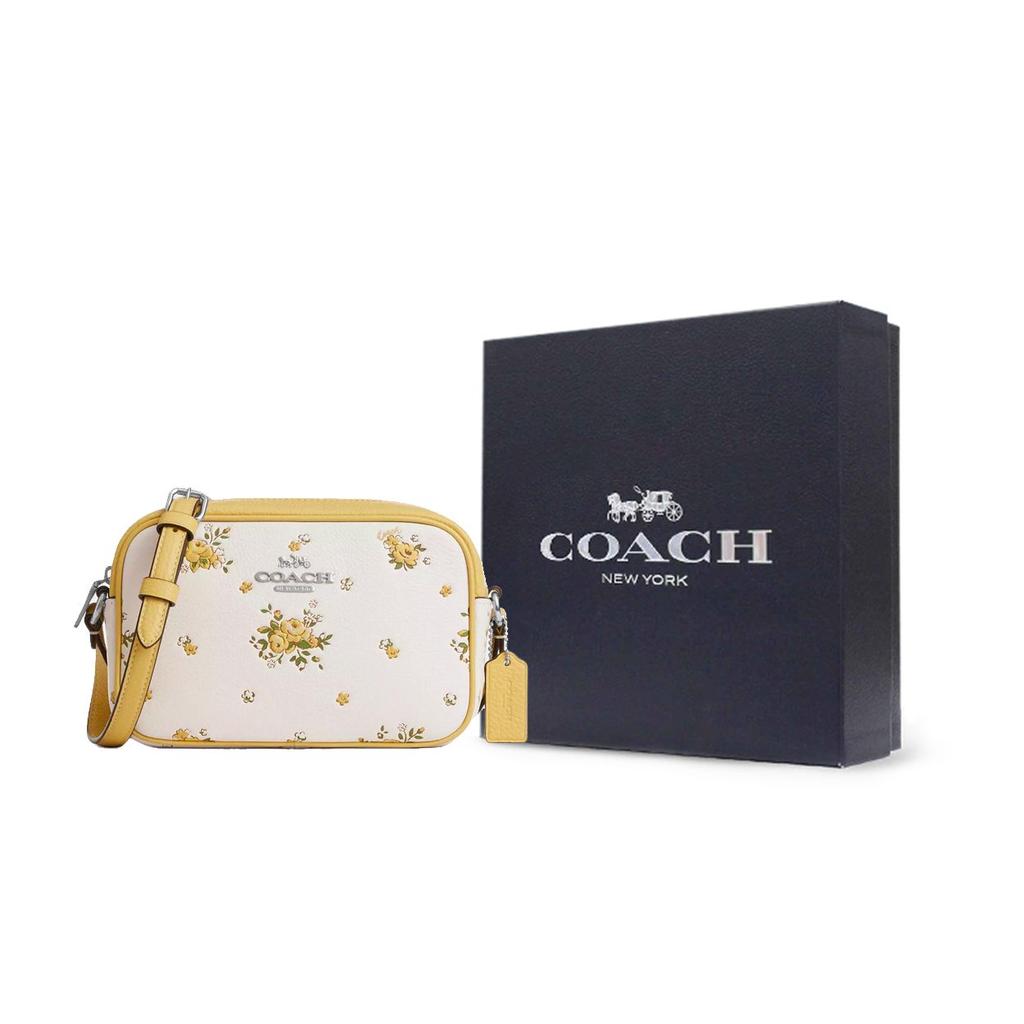 Coach Jamie 19 Floral Print Pebble Leather Camera Bag Women Shoulder Bag Yellow White CAQ38-SVCAH