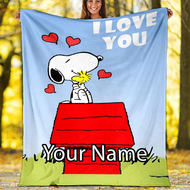Custom Name Snoopy Theme Printed Blanket - Perfect for Couch, Bed, Travel & Outdoor Use | Machine Washable, Cozy & Durable.