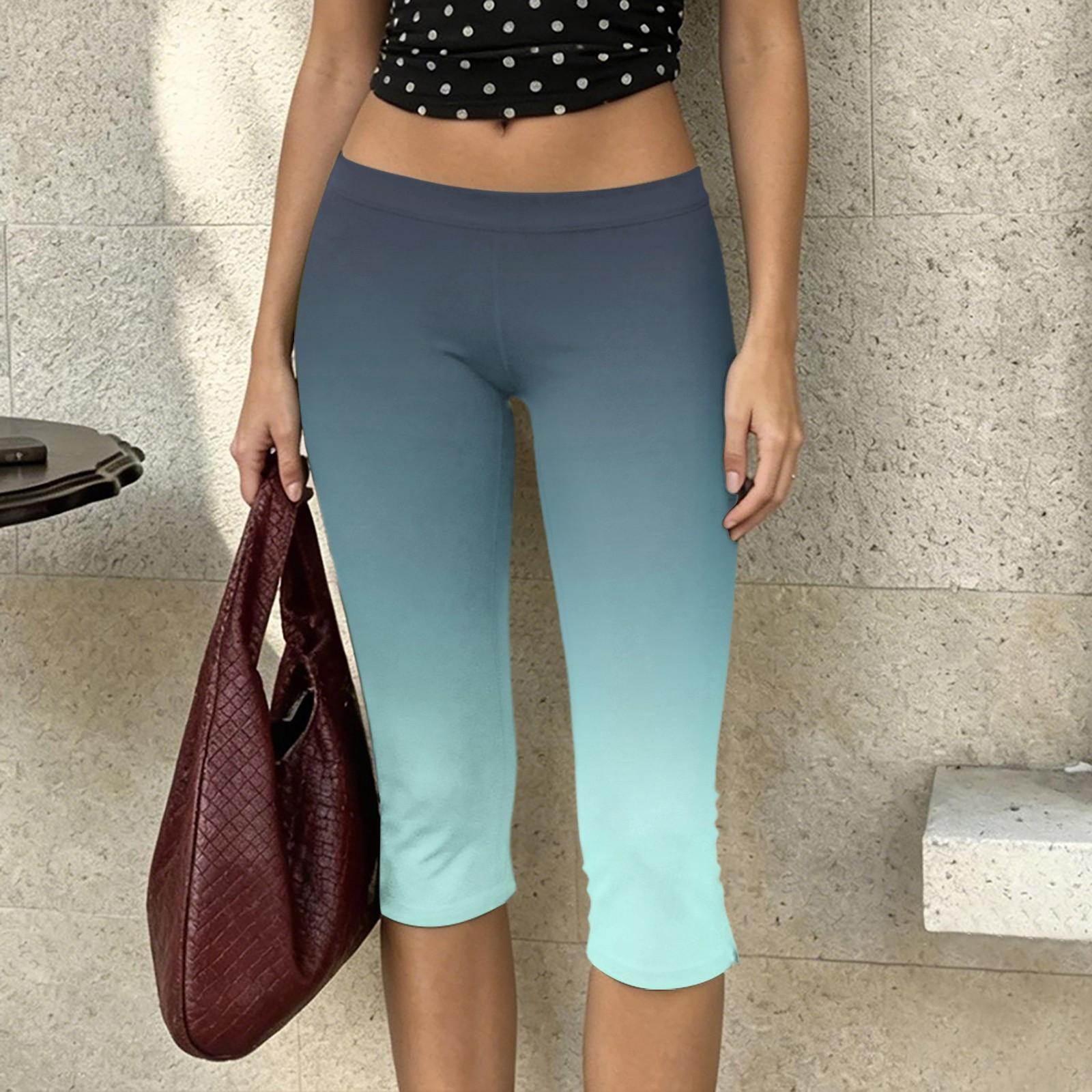 

Women Milk Silk Gradient Print Casual Pants High Waist Stretchy Capri Leggings Soft Lightweight Trousers for Daily Wear M