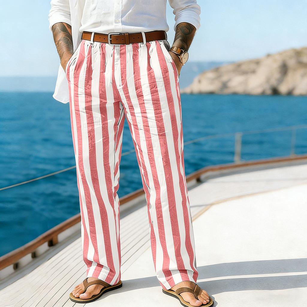 Men's Sporty Casual Striped Elastic Waist Straight Leg Pants