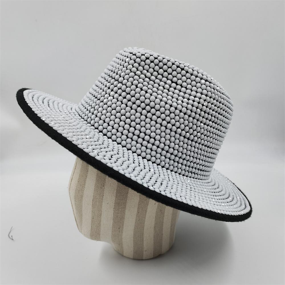 Blue/Beige Pearl Fedora Hat Bling Fedora Jazz Hats For Men And Women Handmade Advanced Fashion Outdoor Party Stage Hat