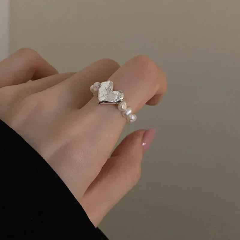 Bagues extensibles en Imitation de perles pour femmes et filles, mode coréenne, cœur doux, bijoux à la mode, accessoires, cadeau de fête