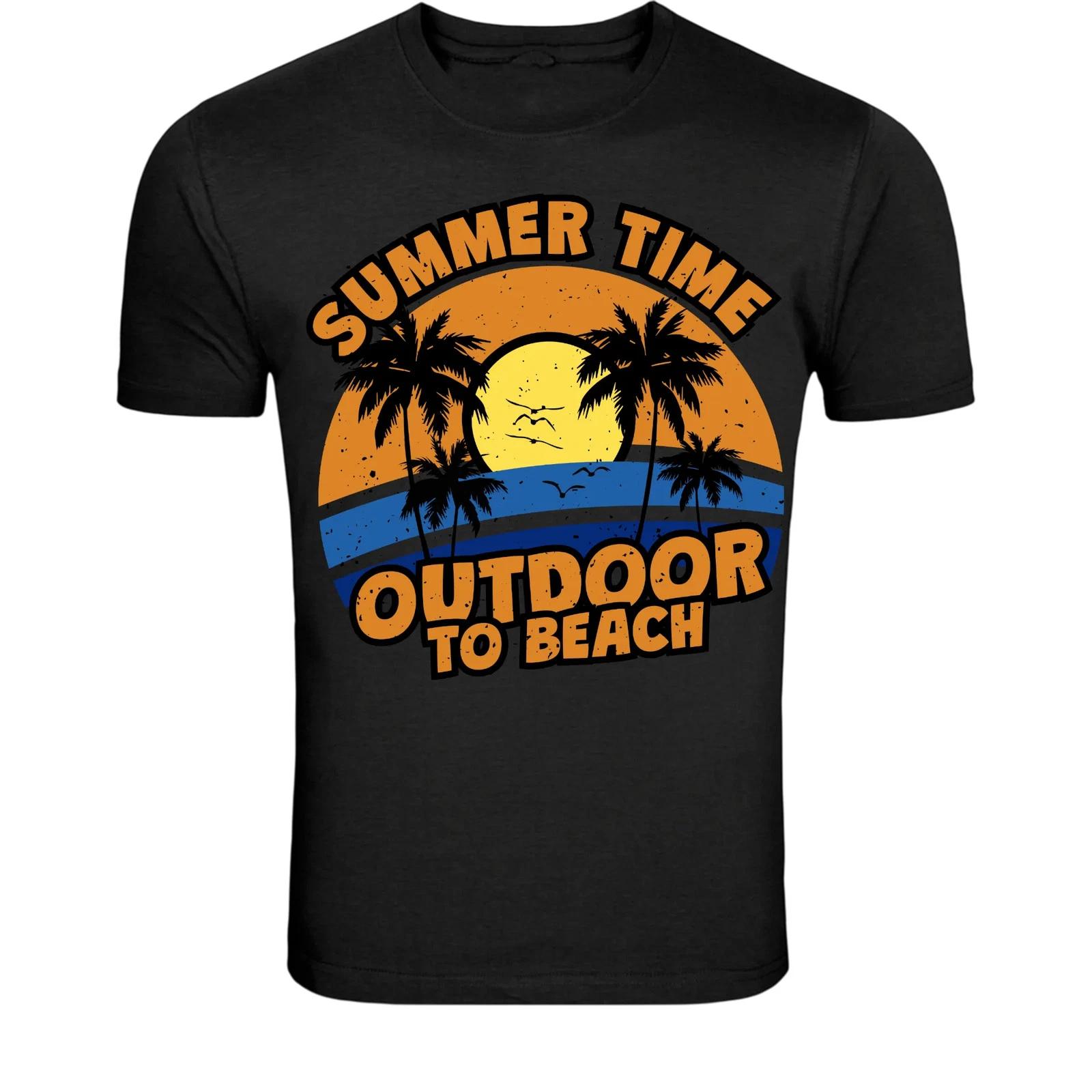 Summer Time Outdoor Beach T-Shirt - Retro Palm Vacation Graphic XL
