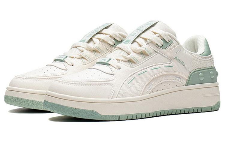Li Ning Lightweight Abrasion Resistant Low top Skateboard Shoes Women's White Green AGCS248-3