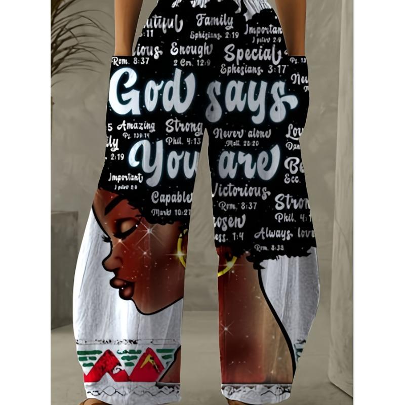 Fashionable and casual women, daily commuting, portrait print, comfortable and loose women's trousers