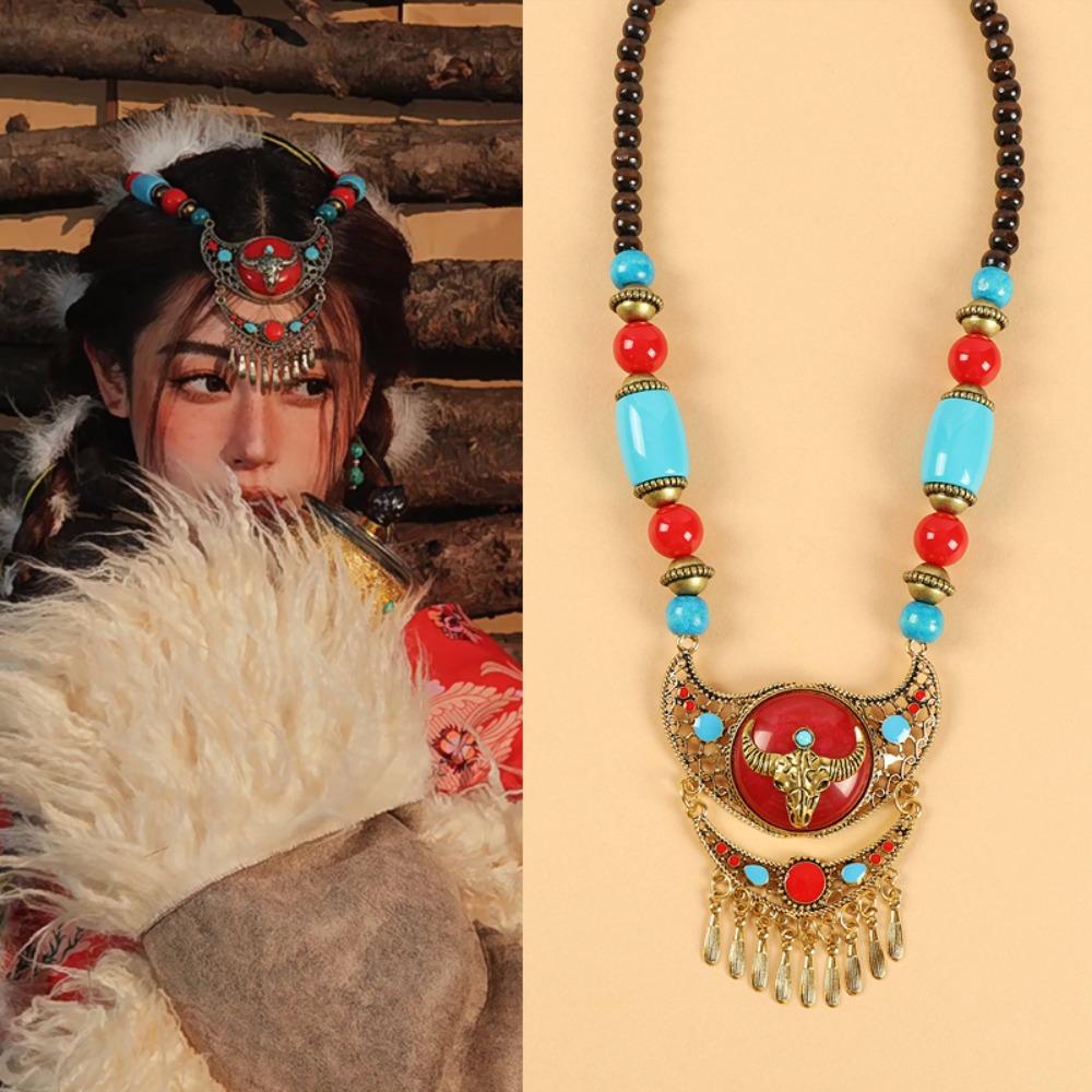 Women Head Chain Ethnic Style Forehead Chain Eyebrow Pendant Beads Tassels Headbands  Party