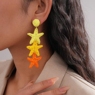 European and American Vacation Style Silver Needle Raffia Star Fringed Earrings Seaside Personalized Earrings 