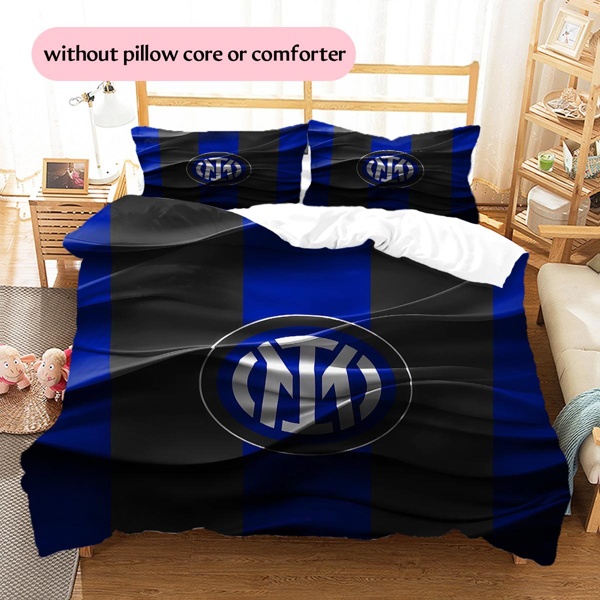 FC Internazionale Milano Pattern Bedding Quilt Set Home Decoration Gift (1 * duvet cover + 2 * pillowcase without core) 135x200cm