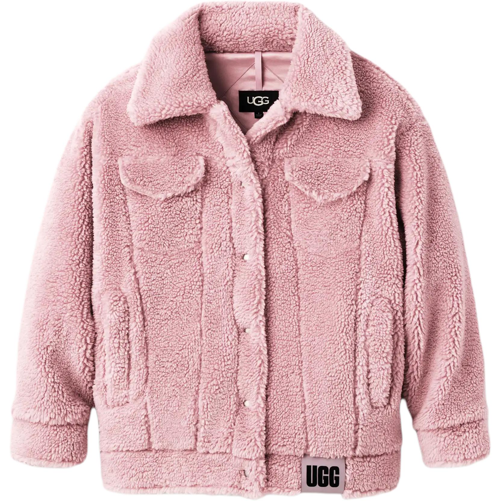 UGG Однотонное пальто с лацканами, свободного кроя, на одной пуговице, с длинными рукавами, плюшевое, женское пальто, розовое 1113951-AHN S