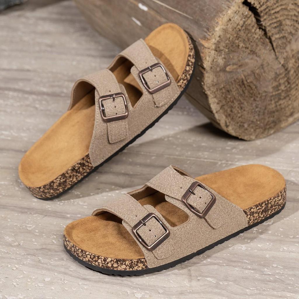 Boda Ma Ken 2025 Retro Cork Sole Suede Sandals, Double Buckle for Men & Women