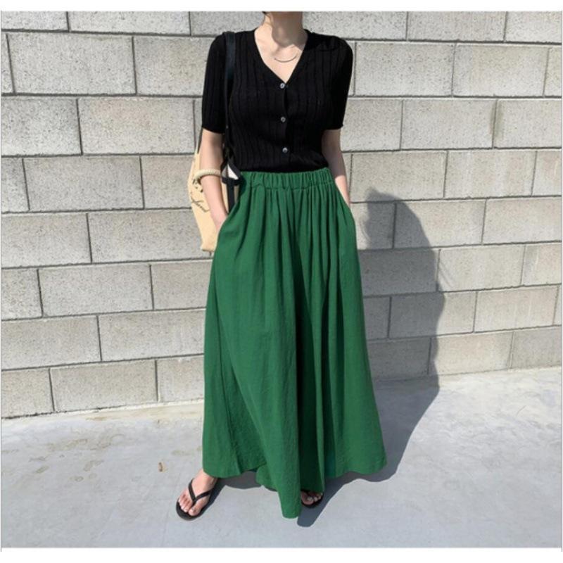 Summer Women's Fashion Solid Color Linen Wide Leg Pants Casual Pants Long Pants Women's Pants Trousers Women’s