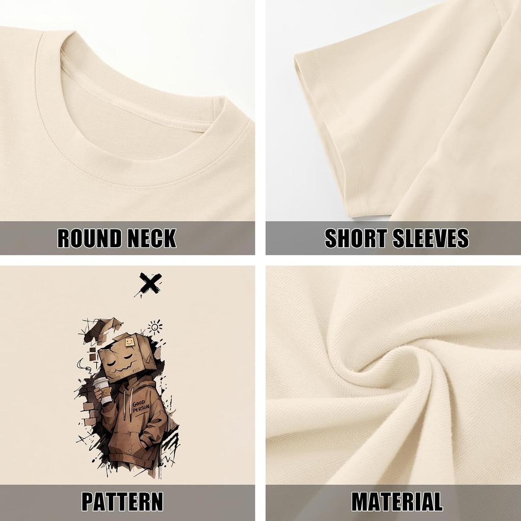 Men's Oversized Cartoon Graphic Tees Vintage Printed Crew Neck T Shirts Streetwear Short Sleeve Shirt Summer Tops