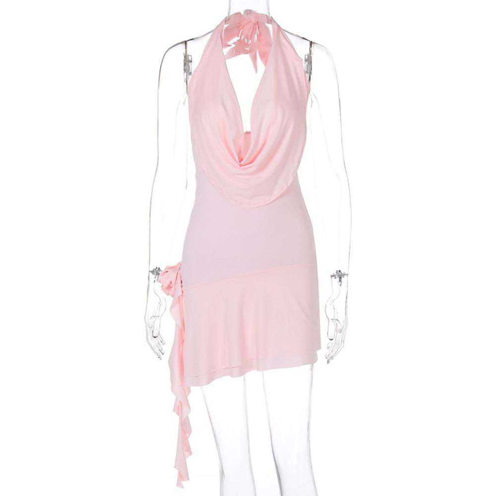 Rochie mini de damă slim fit cu decolteu adânc în V, halter fără spate, plasă, rochie scurtă elegantă de seară, vestidos Y2K