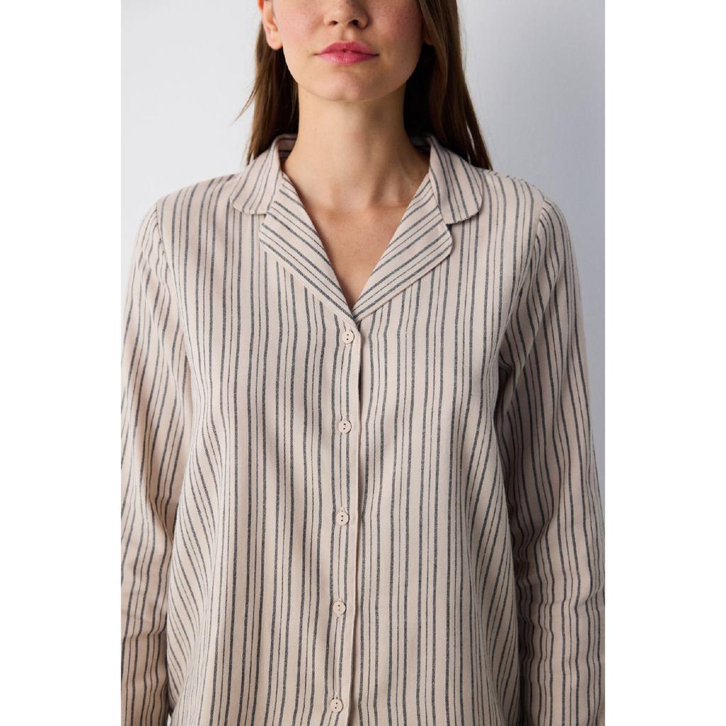 Cotton Emma Striped Gray Shirt Trousers Pajama Set