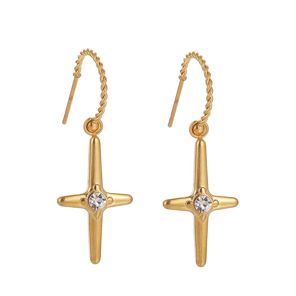 

Новые европейские и американские модные индивидуальные свежие и простые серьги-кресты из нержавеющей стали с золотой звездой 18 карат