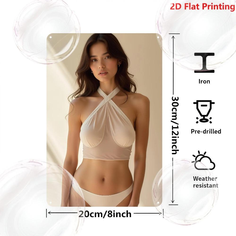 Vintage Metal Wall Sign 8x12 Inch Retro Lady Art for Man Cave Bar Decor