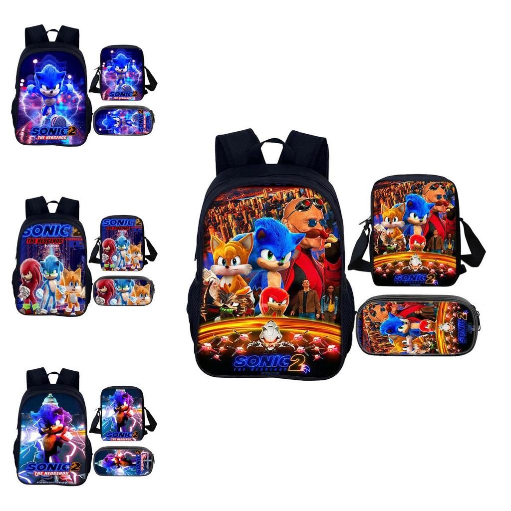 Sonic The Hedgehog 2 Book Bag Set With Waterresistant Polyester For School And Travel