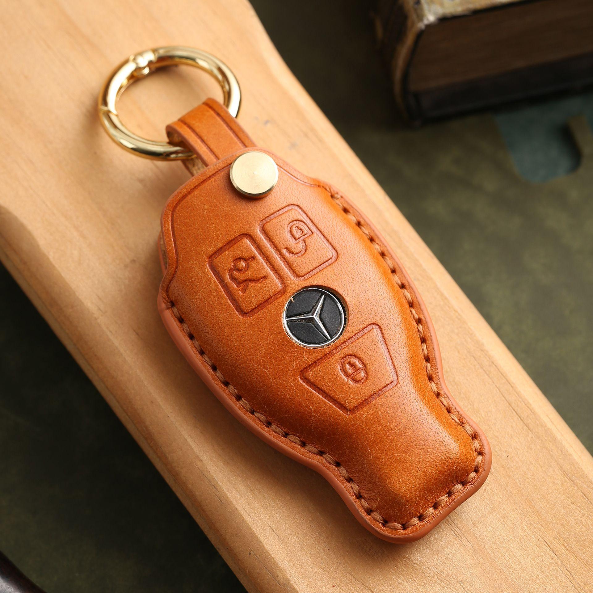 

Индивидуализированный чехол для ключа подходит для старого Mercedes-Benz E300L C200L, кожаный чехол-кольцо ручной работы для защиты ключа. оранжевый