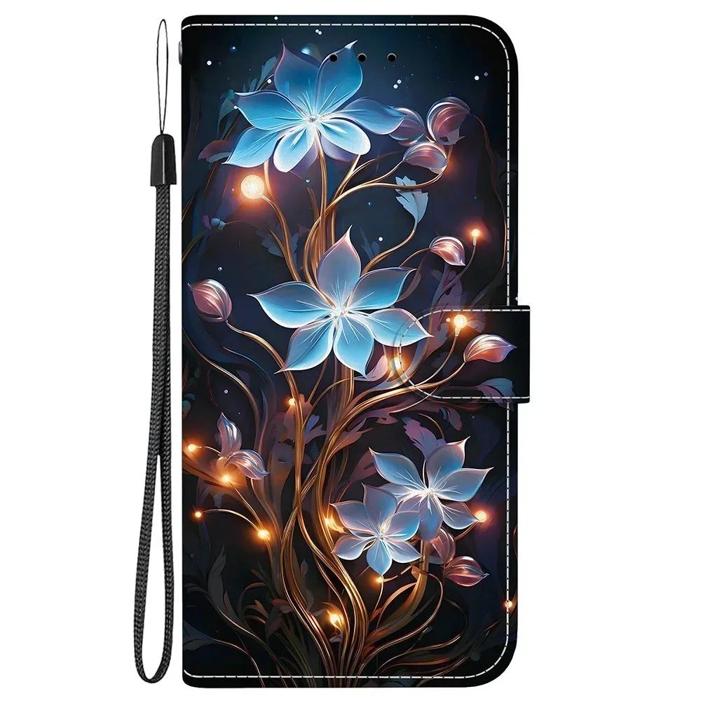 Cute Painting Leather Flip Phone Case For Samsung Galaxy S22 S23 FE S24 Plus S25 Ultra Flower Butterfly Wallet Stand Back Cover