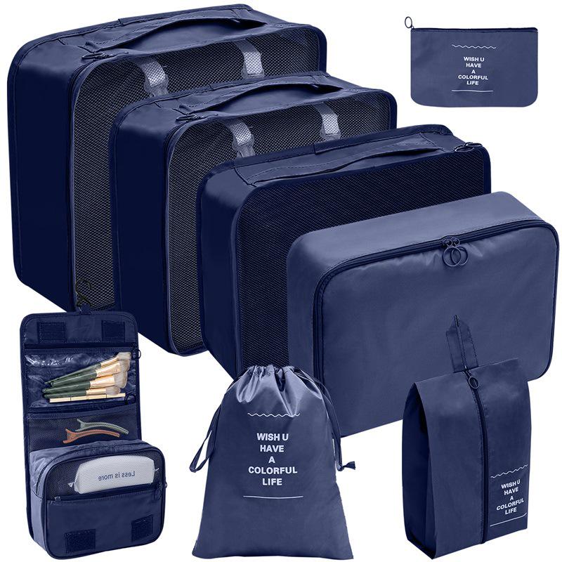 Travel Storage Set: Foldable Toiletry, Makeup, Clothes, Shoes, Digital Accessories, and Drawstring Luggage Bags.