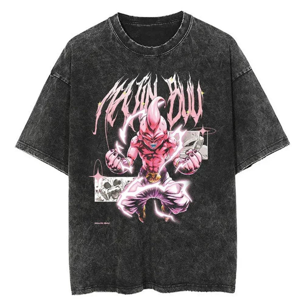 Hip Hop Streetwear Men Washed T-Shirt Dragon Ball Anime Graphic Oversized T Shirt Summer Short Sleeve Cotton Tshirt Vintage Tops