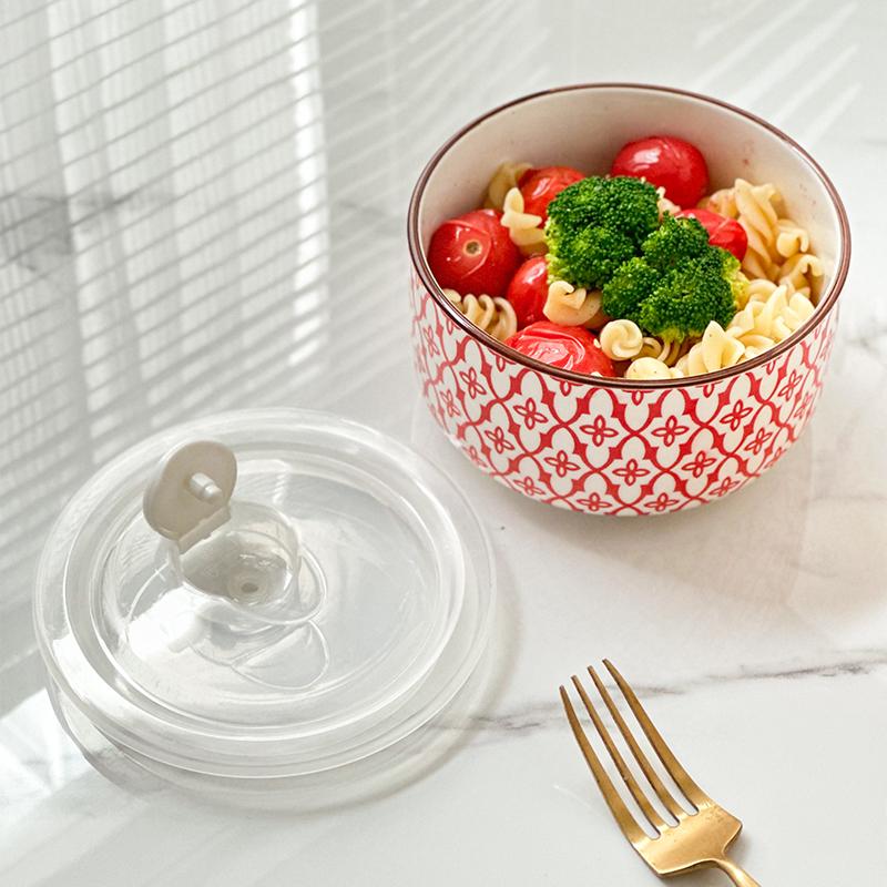 1-Pack 5.3 Inch Bohemian Lidded Fresh-Keeping Bowl, Microwave-Safe Multi-Purpose Fresh-keeping Bowl, Fruit/Salad/Pasta/Rice/Soup