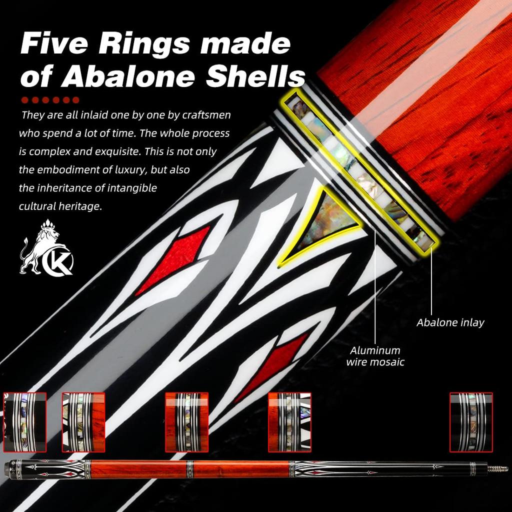 KONLLEN Carbon Fiber Pool Low Hand Professional Adult Pool Cue Cue, 147cm, 12.5mm, Deflection, Inlay, Ultra-Smooth Feel,