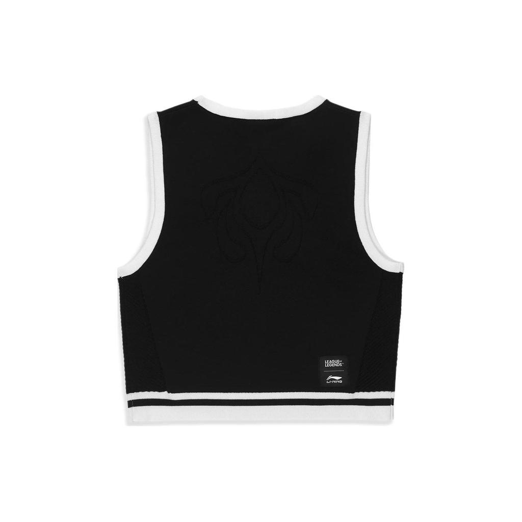 Li Ning X League Of Legends Pool Party Collaboration Solid Color Round Neck Sleeveless Knit Vest Women Tops Black AMVT024-2