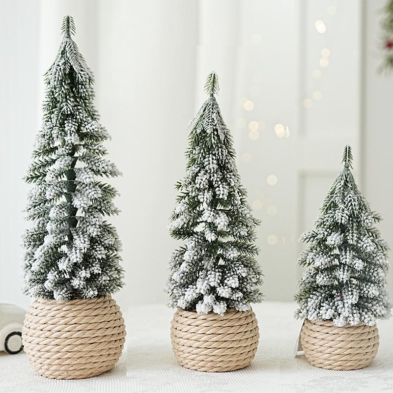 1PC Small Green Christmas Decor Plastic Christmas Tree Window Display Decor Flocked Artificial Christmas Tree