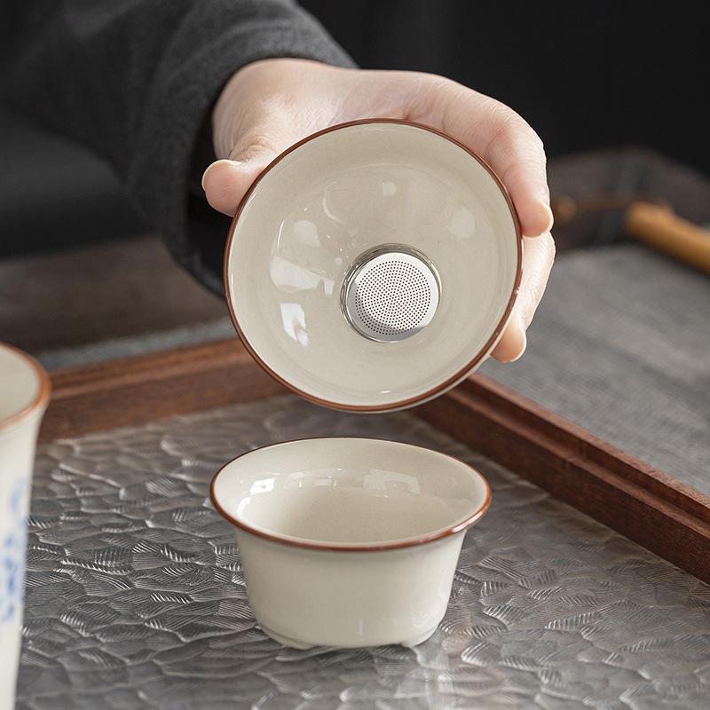 Plant ash Kung Fu tea set, household light luxury retro ceramic tea set, the whole set of annual meeting awards and commemorative gifts