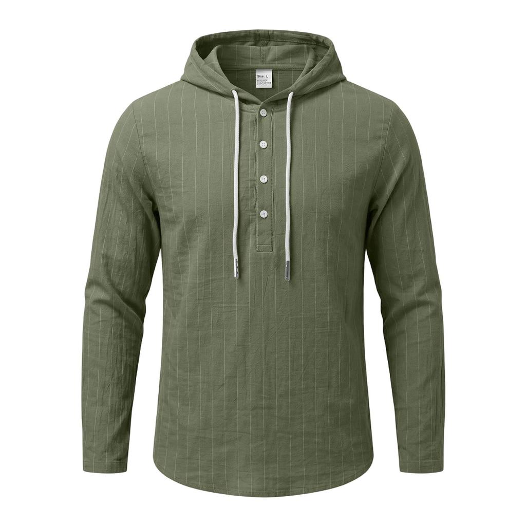 Men's Linen Half-Zip Hoodie Long Sleeve Oversized Casual Breathable Sweatshirt