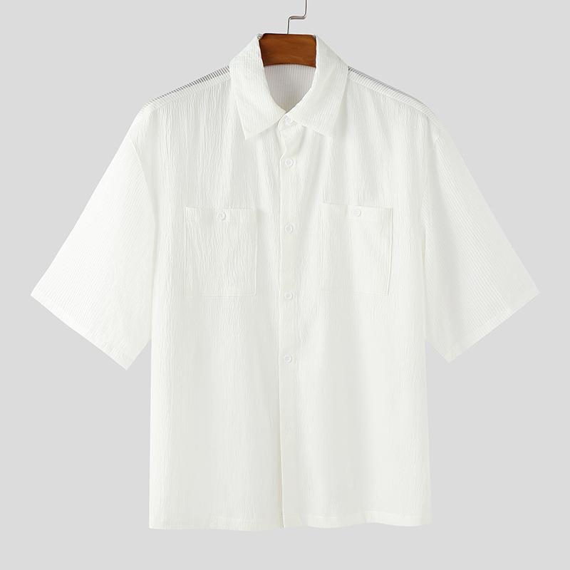 

INCERUN Мужские рубашки оверсайз с полосатым принтом и пэчворком, с короткими рукавами, для лета S